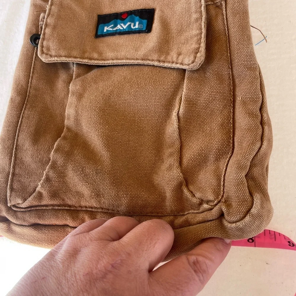 KAVU Tan Crossbody Bag with Patterned Trim